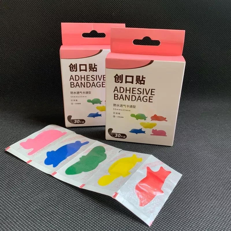 

30pcs/box Cartoon Animal Style Wound Dressing Taping Patch Highly Absorbent Breathable Adhesive Bandage First Aid Medical Patch