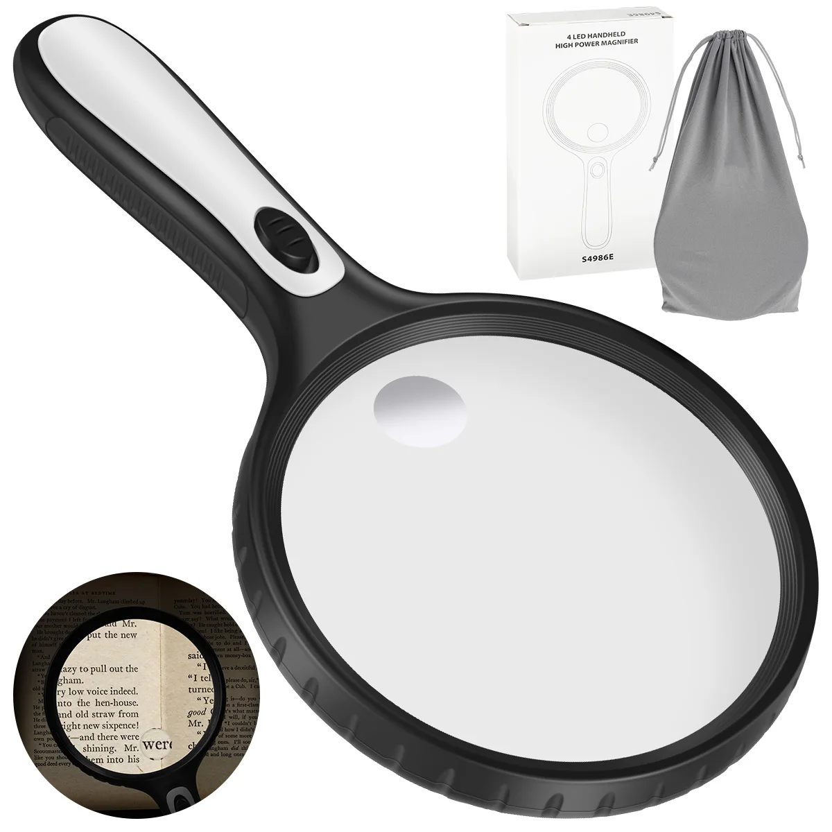 Magnifying Glass with Light 5X 15X Magnifying Glass 4 LEDs Illuminated Lighted Magnifier with Storage Bag for Seniors Reading