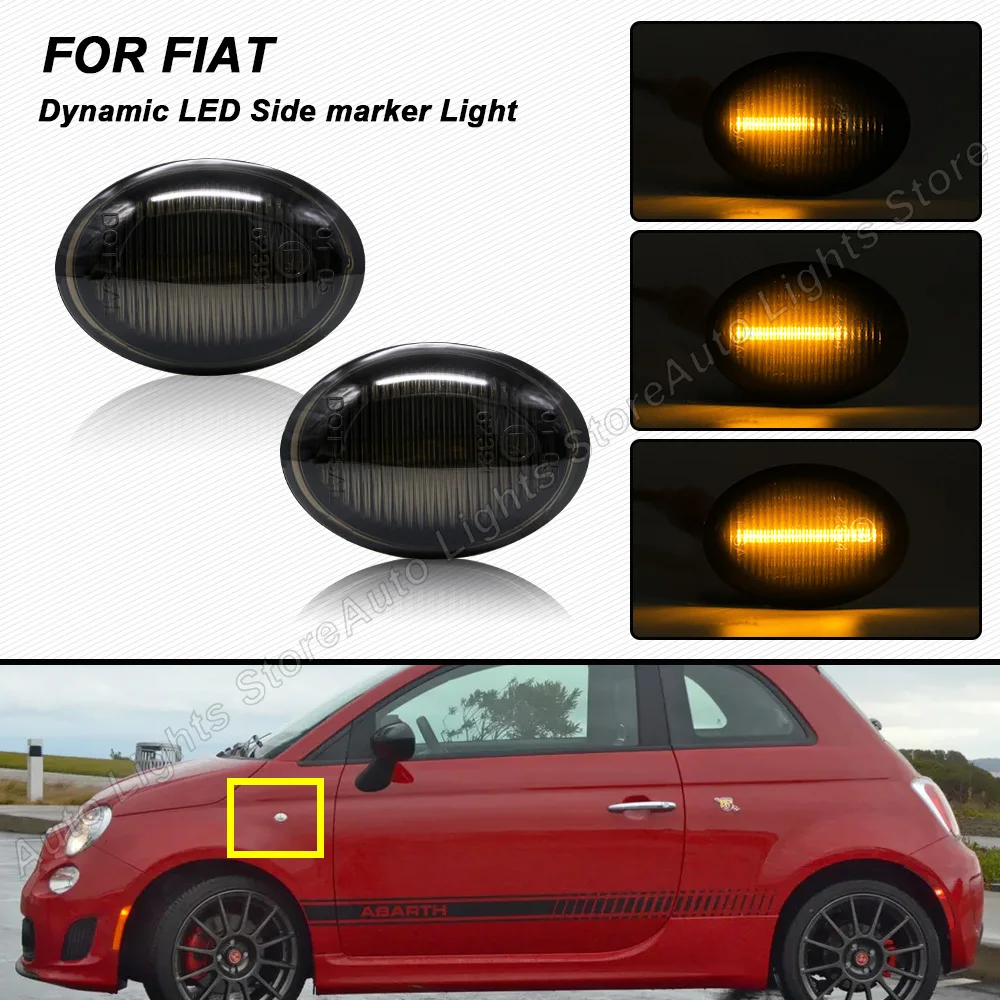 

For Fiat Abarth 500 595 695 2007- 500C 2009- 500L 2PCS Dynamic LED Turn Signal Blinker Lamps Amber Sequential Side Marker Lights