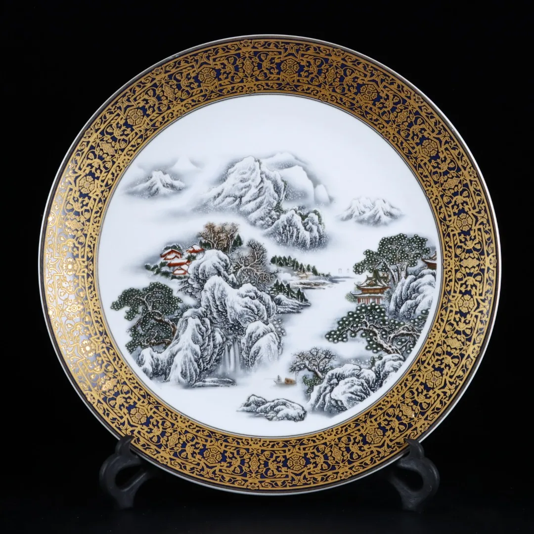 

Позолоченный Ландшафтный узор с пастельным рисунком династии Цин, тарелка для признательности, украшения для дома