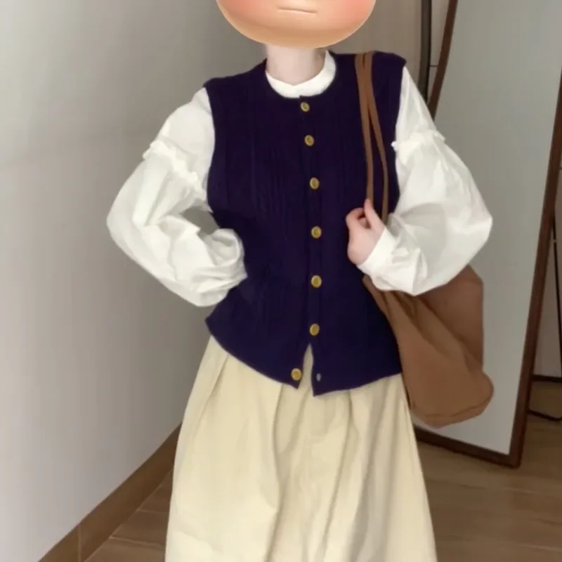 Элегантный вязаный свитер жилет кардиган с длинным рукавом женская мода 2024