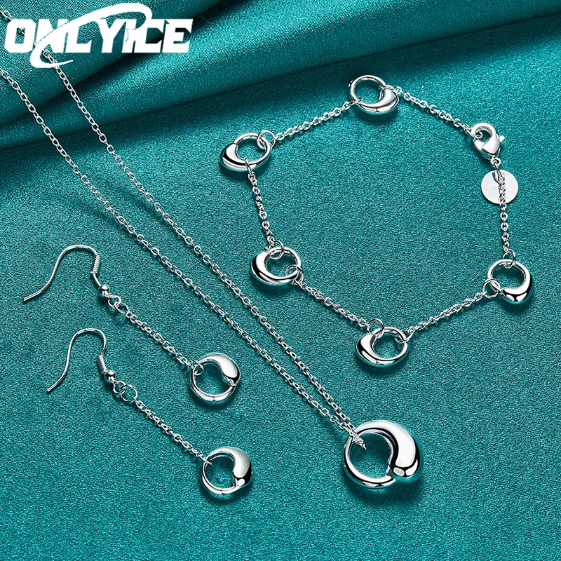 

3pcs 925 Sterling Silver Water Drop Necklace Bracelets Drop Earrings Jewelry Set Wedding Party Charm Classic Women Fashion Sets