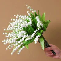 3pcs white lily of the valley fake green leaves artificial plastic flower small fresh bouquet home garden wedding decoration