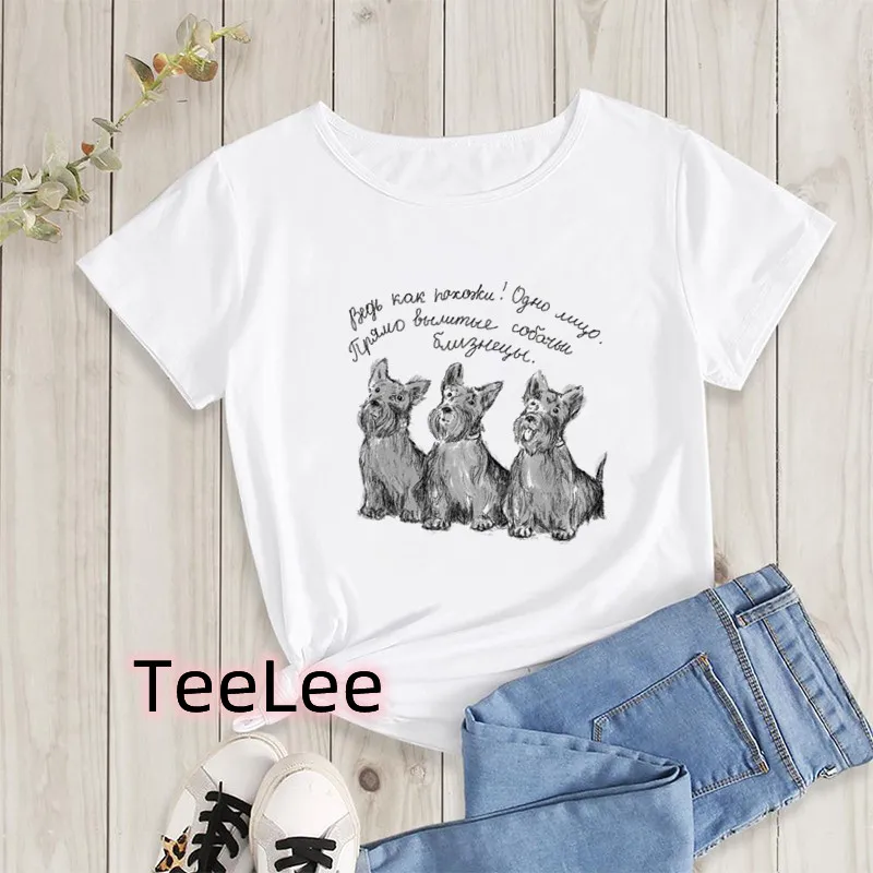 Женская футболка Harajuku Graphic, шотландский терьер, Летняя короткая футболка с принтом собаки, модные милые топы, футболки для женщин