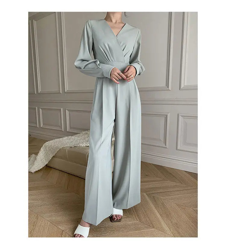 Woherb Women's Jumpsuit Korean Fashion Temperament High Waist Long Wide Leg Pants 2022 Spring Summer Office Lady Simple Playsuit