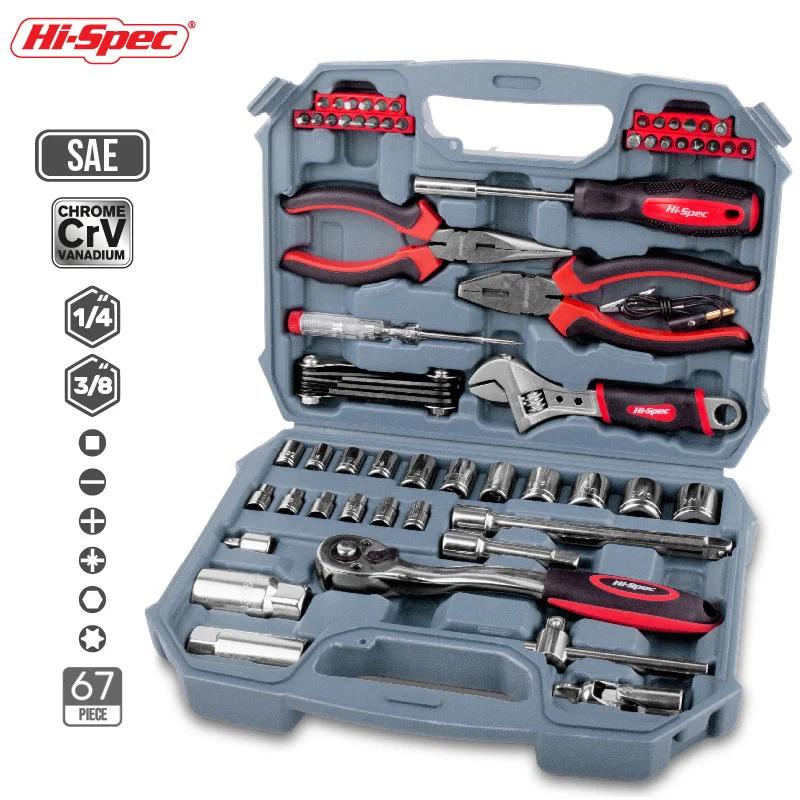 

Hi-Spec набор ручных инструментов для ремонта автомобиля, общий бытовой комбинированный инструмент, Храповые головки, отвертка, биты, гаечный ...