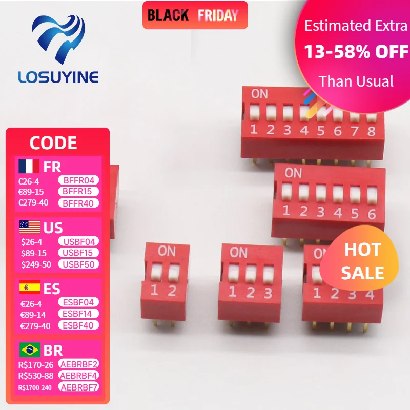 

35 шт./лот комплект гидропереключателя в коробке 1 2 3 4 5 6 7-позиционный тумблер 2,54 мм красные кнопки каждый комбинированный набор из 5 шт.