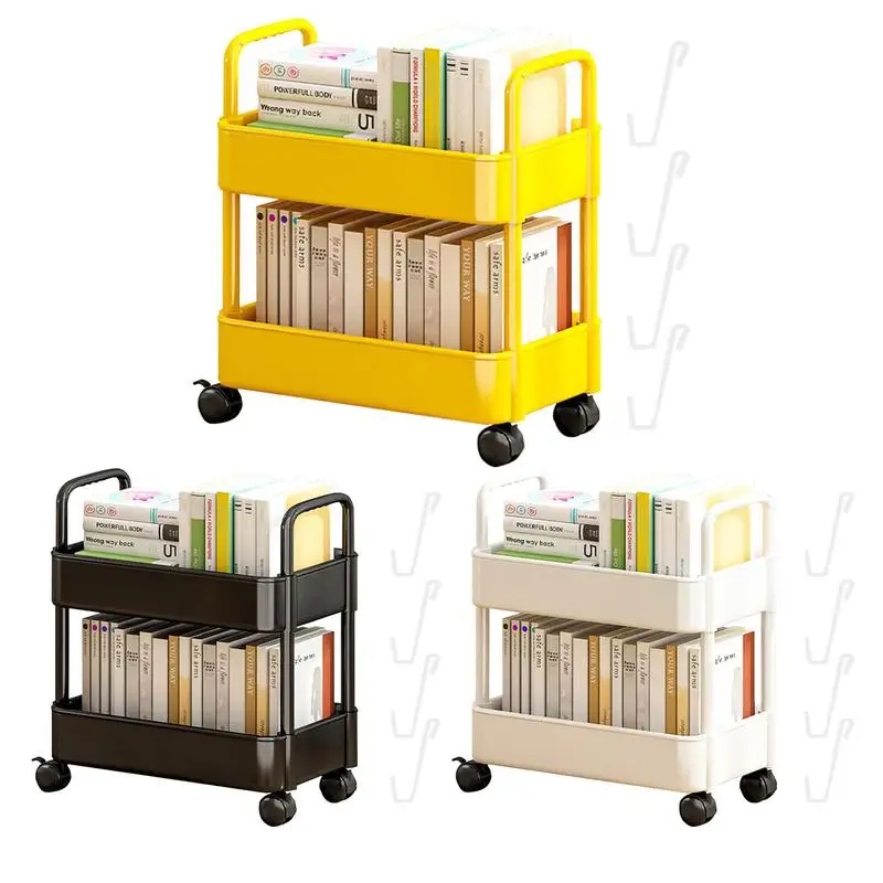 

Movable Bookshelf Cart Durable Rolling Trolley Multi Storey Cart Storage Shelf Bookcase With Wheels 2 Tiers For Living Room