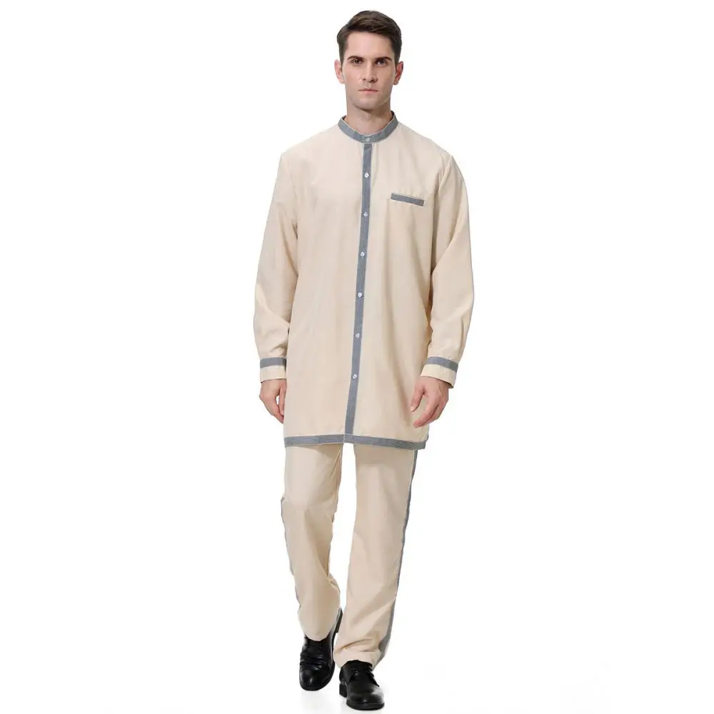 Two-piece Set Casual Men's Tops And Pants Contrast Color Stitching Craft Muslim Middle East Arab Lslamic National Costume