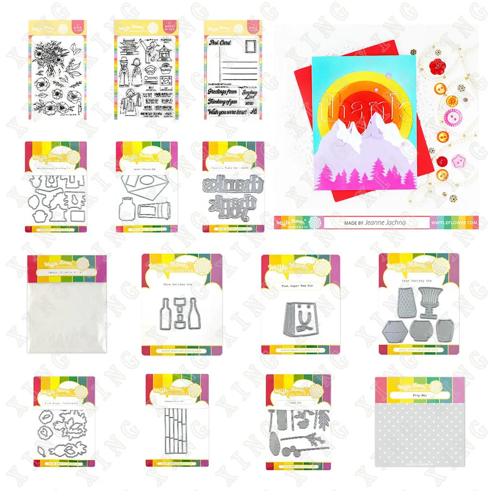 

New Metal Cutting Dies Stamps Stencils Annyeonghaseyo Bag Thank Postcard Bouquet Sunrise Bottle Scrapbooking Diy Greeting Card
