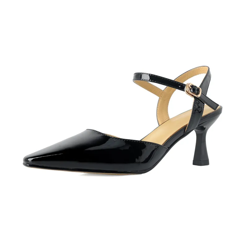 

MKKHOU Fashion Sandals Women New High Quality Real Leather Pointed Open Heels Black High Heels Daily Dress Banquet Women Shoes