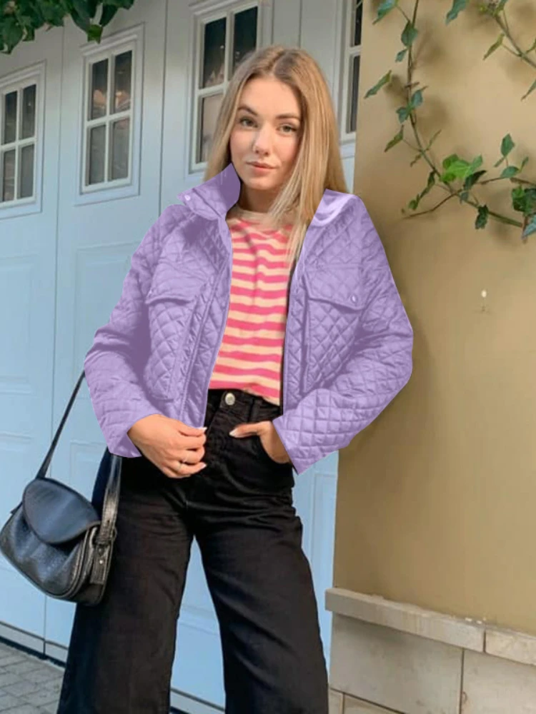 WeiYao y2k Purple Quilted Jacket for Women 2022 Korean Fashion Autumn Winter Zip Up Cute Bubble Coat Streetwear Casual White
