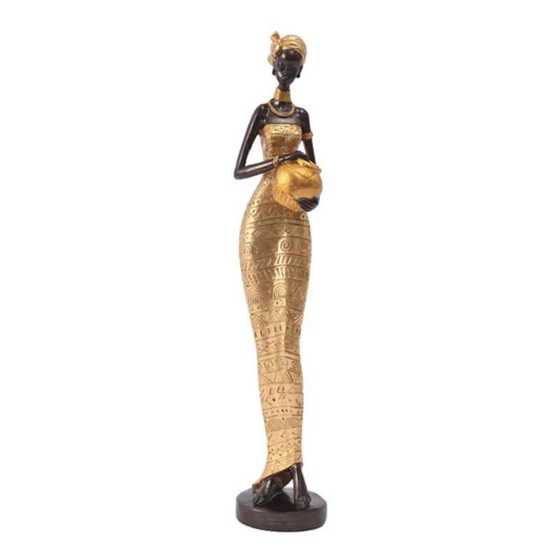 

African Figurine Women Tribal Lady Statue Sculpture Collectible Art Piece African Decoration for Home Office Cabinet