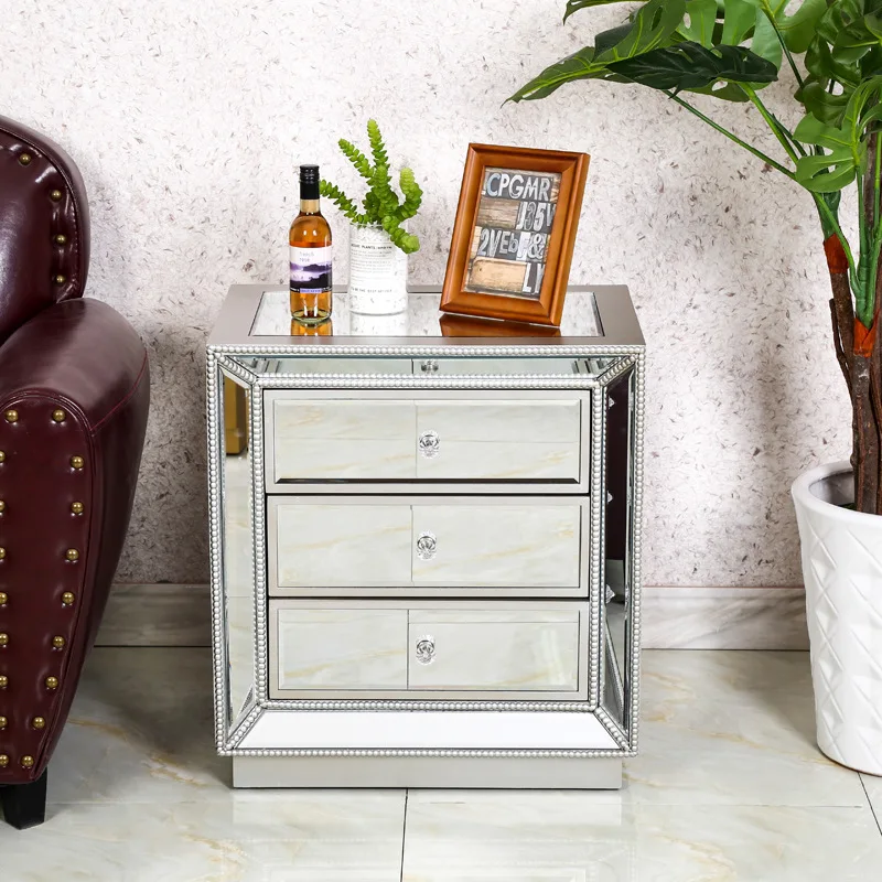 

Современная ночная тумбочка высокого качества, зеркальный прикроватный столик, шкаф с 3 выдвижными ящиками, стеклянная боковая тумбочка, сп...