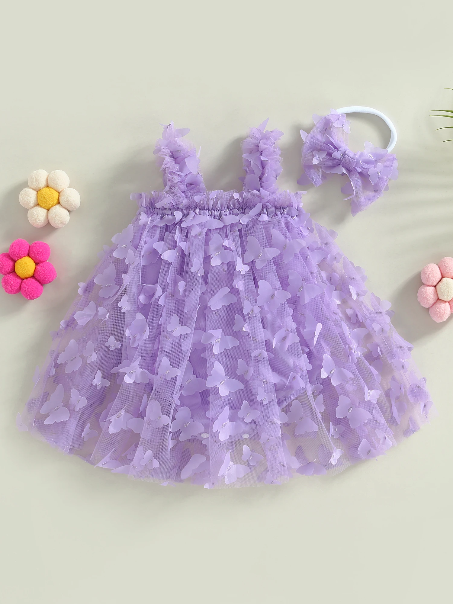 

Baby Girls 2Pcs Summer Outfits Ruffled Sleeveless Floral Print Romper with Matching Headband and Bow