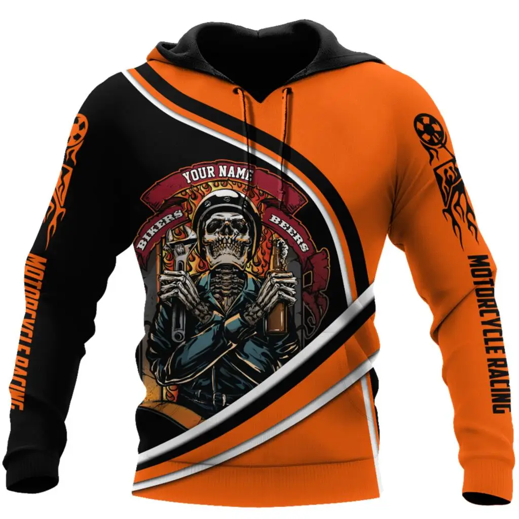 

New hot-selling brand skull motorcycle jersey racing suit men's 3D printed hooded zipper shirt casual unisex jacket sweater MT04