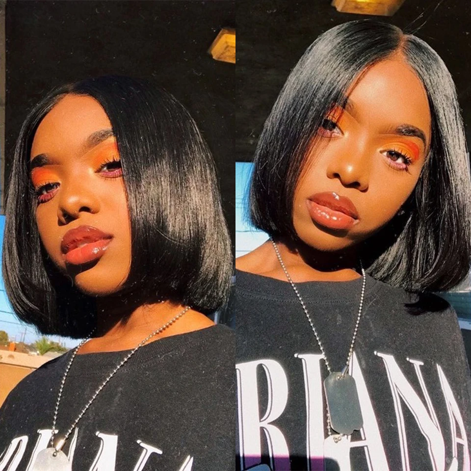 

T Part Bob Lace Front Human Hair Wigs For Women 8-16Inch Brazilian Straight Short Bob 4X1 13X1 Lace Human Hair Wigs