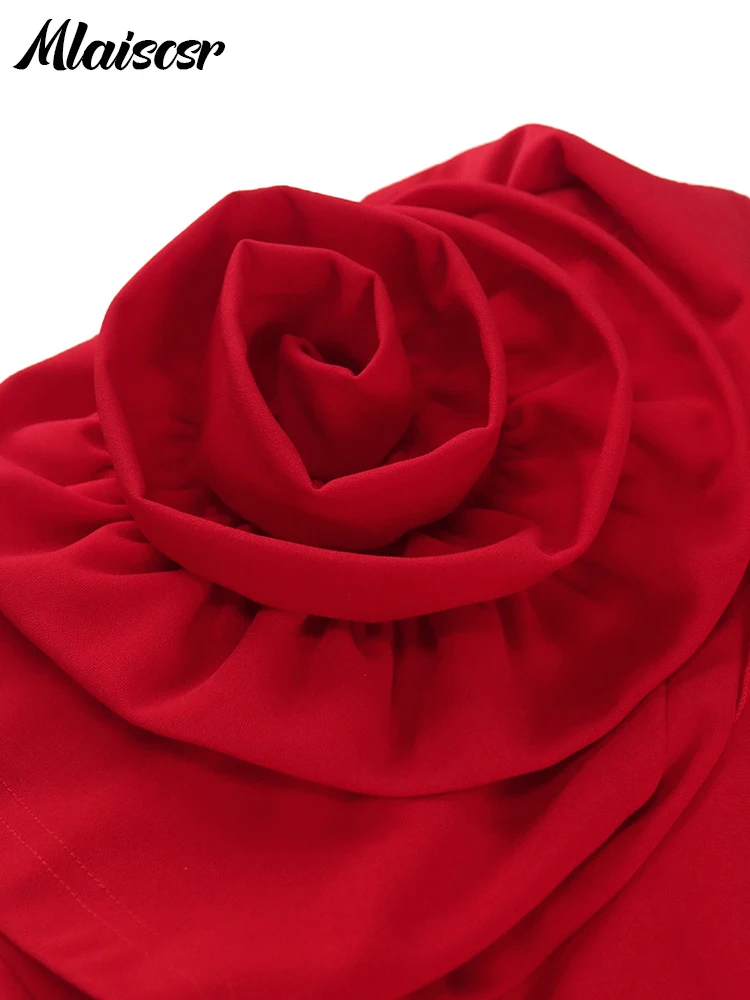 Женское офисное платье миди Mlaiscsr красное с круглым вырезом и оборками коротким