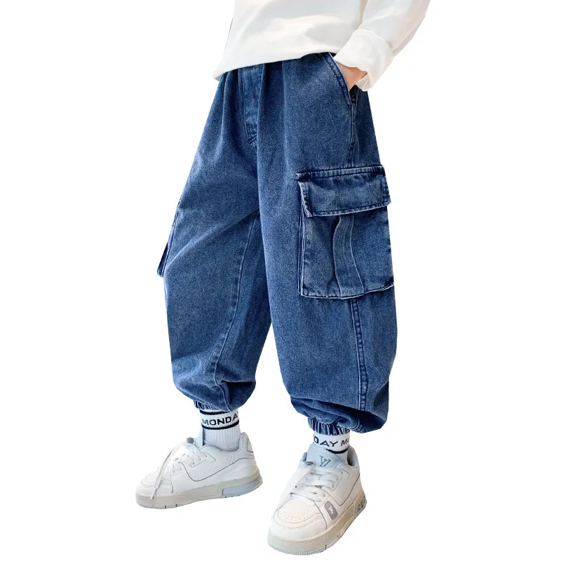 

Vintage Children High Waist Pencil Jeans Pants For Teenage Boys Causal Spring Denim Jeans With Pockets Kids Fashion Trousers
