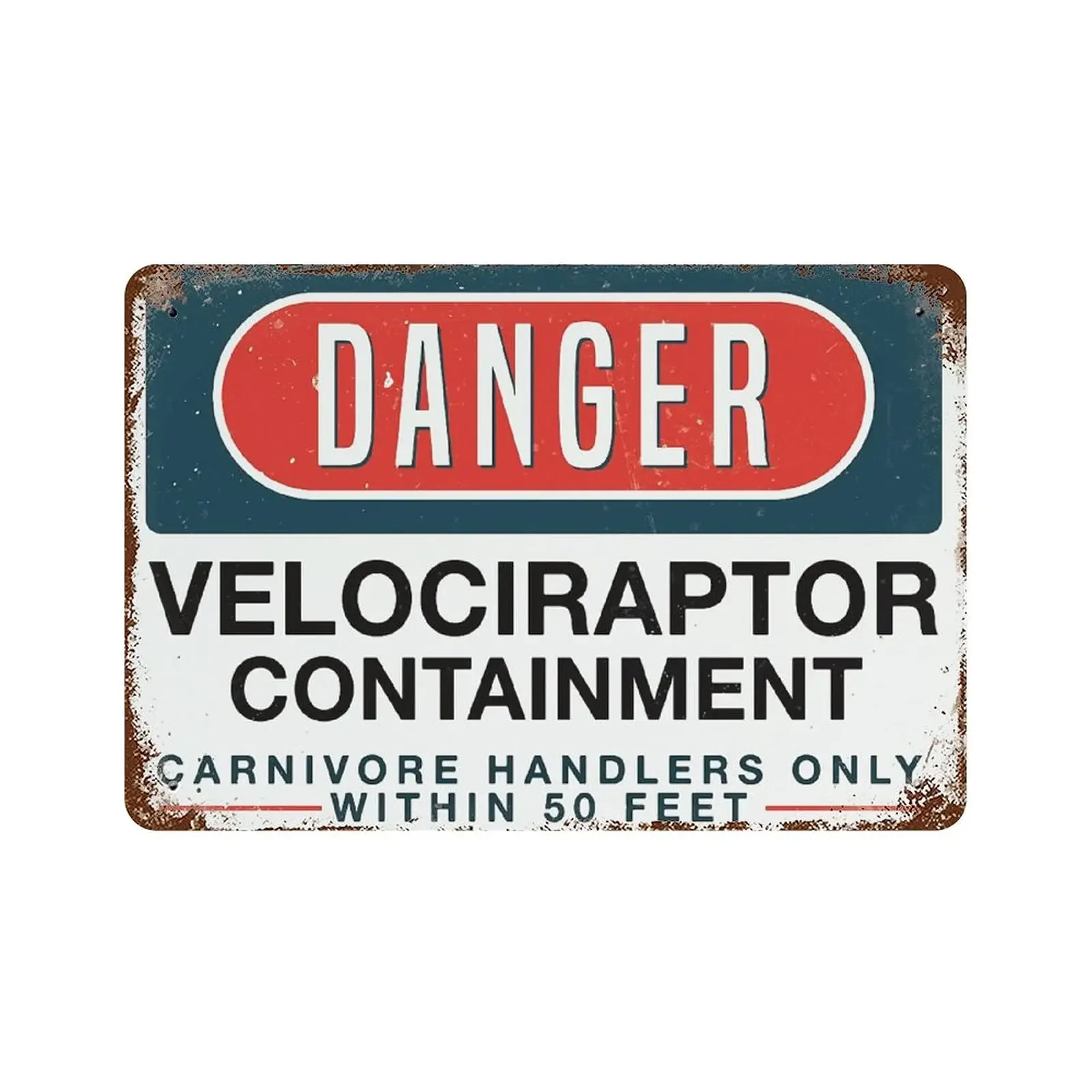 JPKIROZR ретро Danger Velociraptor Containment Cranivore Оловянная вывеска в виде динозавра