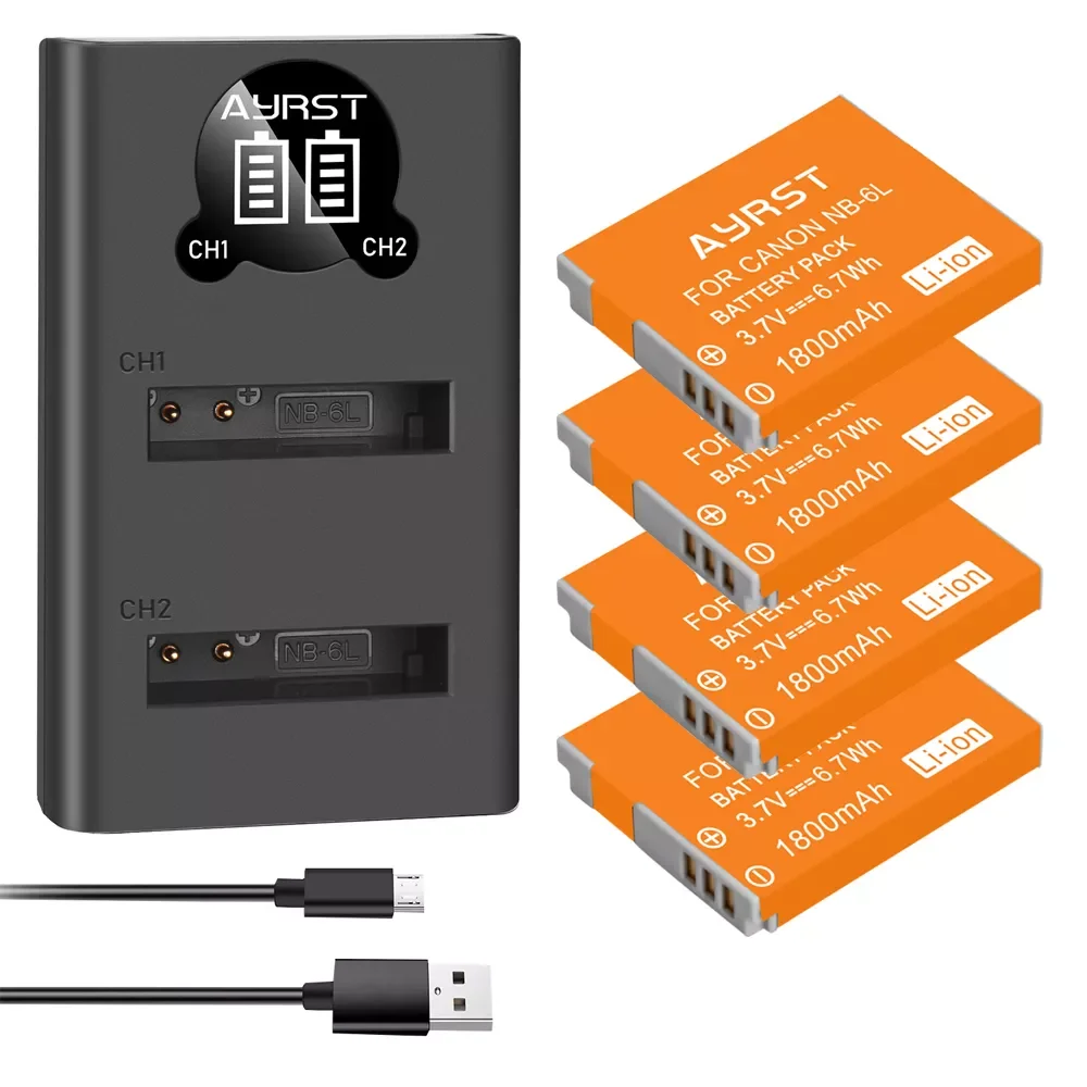 

NEW 1800mAh NB-6LH NB-6L camera battery + USB Charger for Canon PowerShot D10 D20 D30 S90 S95 SX260 SX280 SX540 SX700 NB6L Batte
