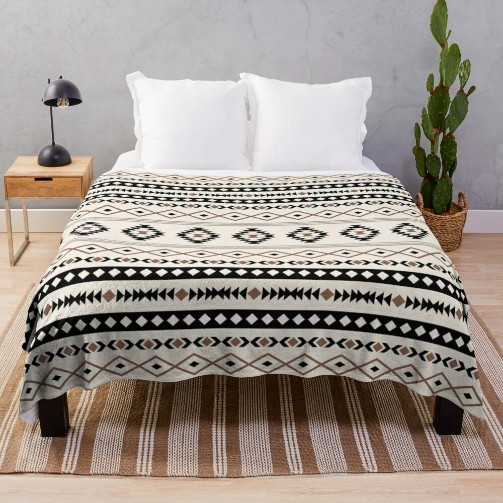 

Aztec Black Brown Cream Mixed Motifs Pattern Throw Blanket Designer Blanket Blankets For Sofa