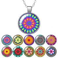 beauty colorful flowers patterns photo silver colorbronze pendant necklace 25mm glass cabochon girl jewelry birthday gift