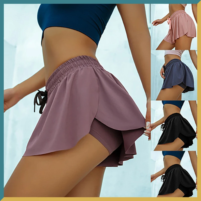 

Women Athletic Sport Pantie Fitness Yoga Shorts Running Cute Flowy 2 In 1 Tennis Beach Volleyball Baseball Short Culottes Hakama