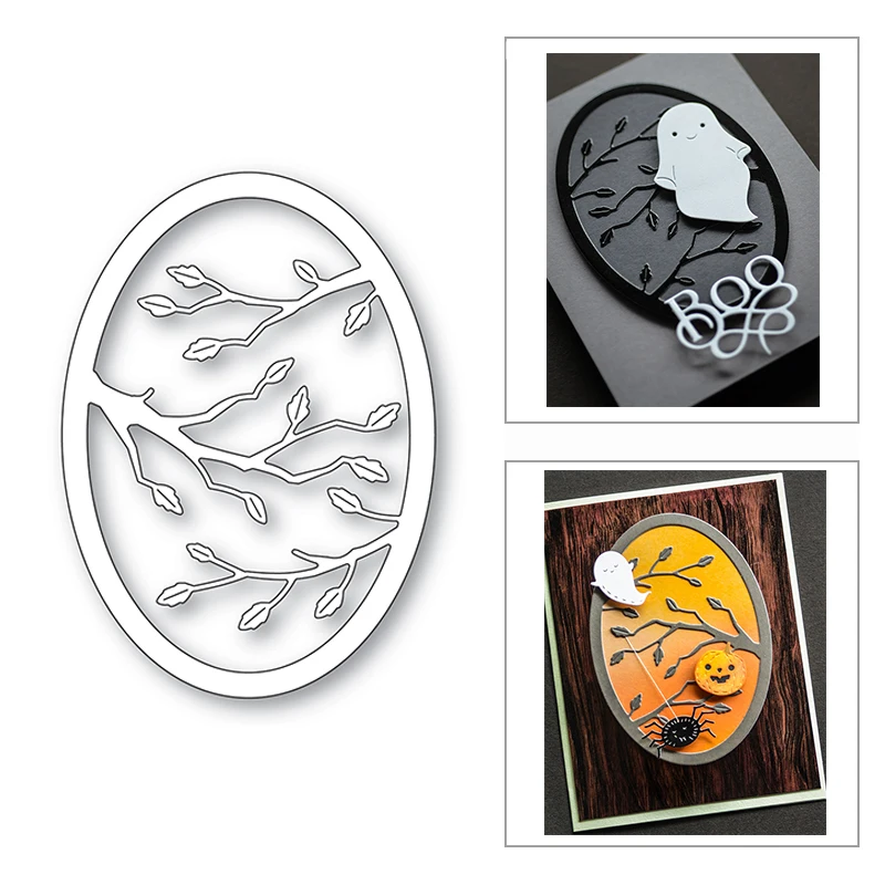 

Новинка Хэллоуин лист ветка овальная рамка 2022 металлические пресс-формы для скрапбукинга декор и изготовления карт тиснение ремесло без шт...
