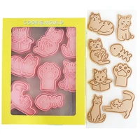 8pcs cute cat polymer clay cutter emboss stamp pottery ceramic clay modeling diy tools cookie cutter mold hobby art supply