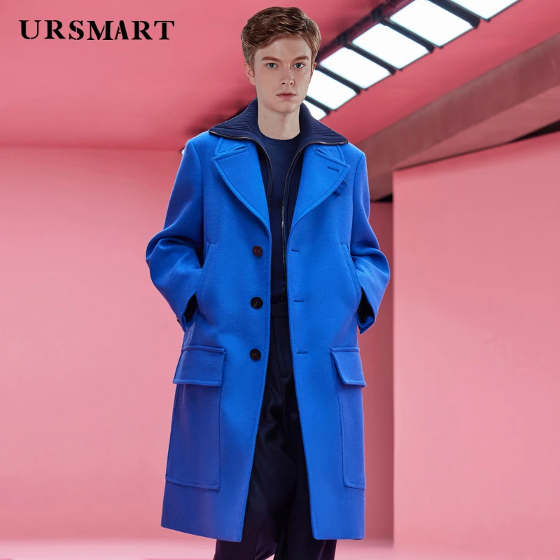Длинное шерстяное пальто выше колена для мужчин двубортное утепленное защитное