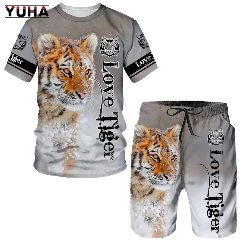 Футболка и шорты YUHA с 3D-принтом тигра Кинга для мужчин женщин костюм унисекс