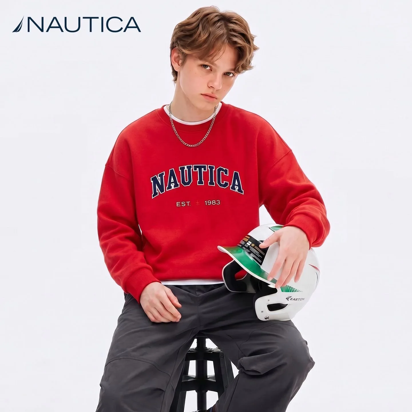 Фото Модная толстовка Nautica с принтом 1983 года в европейском и американском стиле, хит продаж весны и осени, свободного кроя, для пар, повседневная. №4