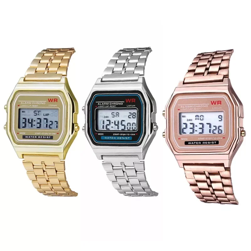 

Steel Strap Watche Luxury Rose Gold Watch Women Men Business Clock Multifunction LED Sports Digital Men Erkek Reloj Relogio