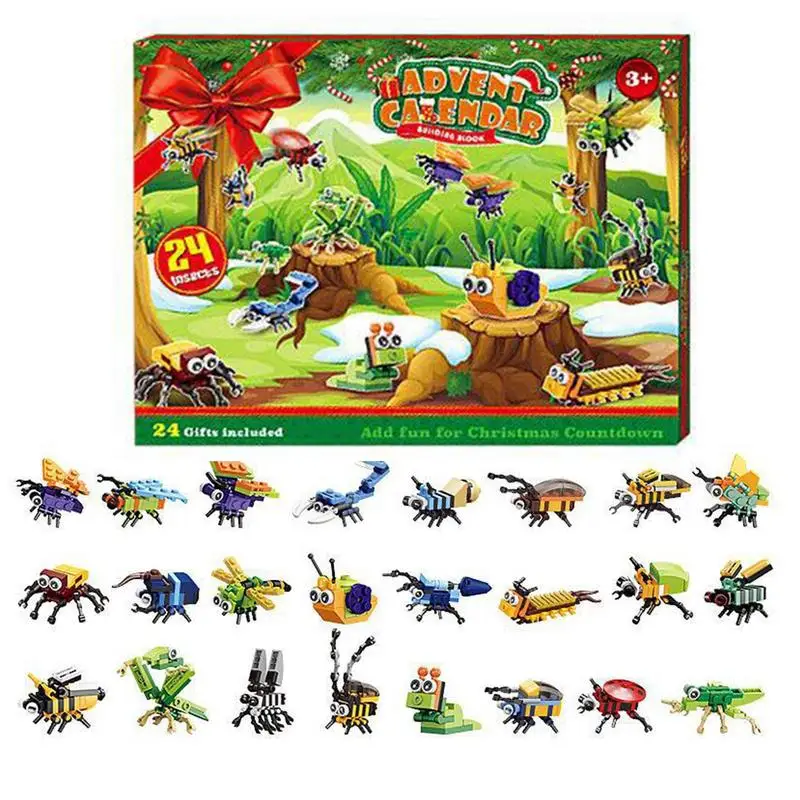 

12in1 Advent Calendar Classical Simulation Insect Animal DIY Building Blocks Transformation Educational Set Toys Gift For Kids