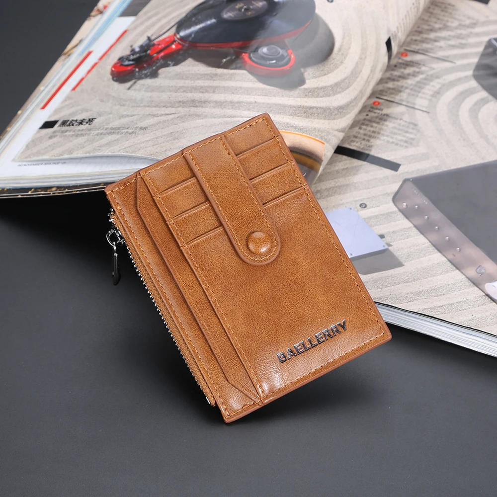 

Baellerry Men Wallets Slim Card Holder Zipper Coin Pocket Mens Mini Money Purse Small Leather Wallet Front Pocket Wallet for Men