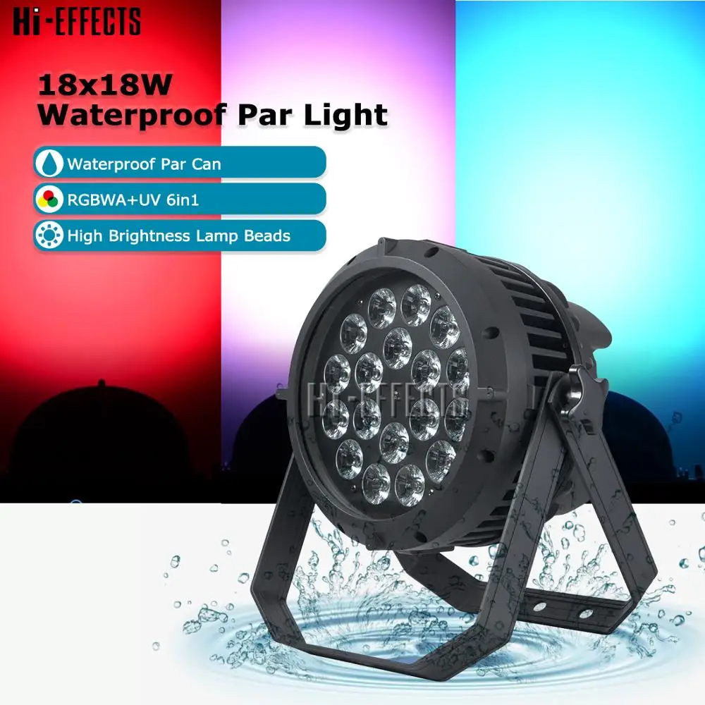 

Waterproof Par Lights 18x18W RGBWA UV 6IN1 Outdoor Light for Disco Dj Bar Party Stage Effect Lights DMX Control