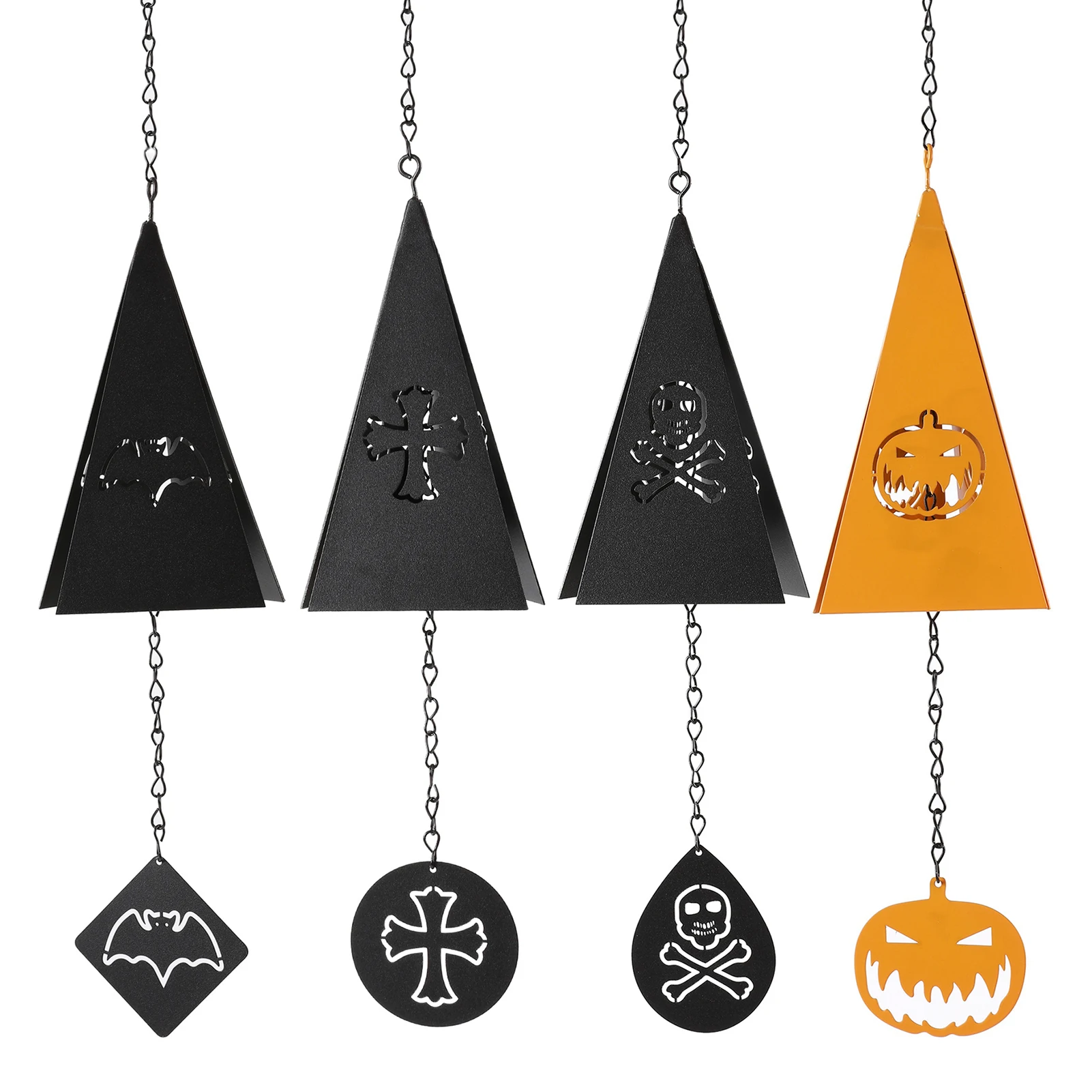 

Металлический треугольный ветряной колокольчик на Хэллоуин, наружные подвески, ветряной колокольчик, тыква, летучая мышь, крест, Череп, укр...