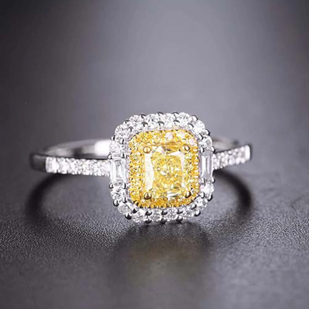 

Женское кольцо с квадратными бриллиантами, кольцо из Высокоуглеродистых камней желтого цвета со сверкающими бриллиантами, роскошная бижутерия, подарок на свадьбу