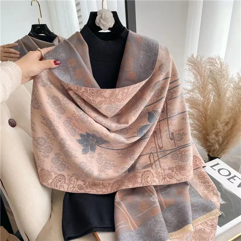 

Flower Style Blue White Porcelain Autumn Winter Warm Double Sided WomenImitation Cashmere Air Conditioning Lady Scarf Shawl