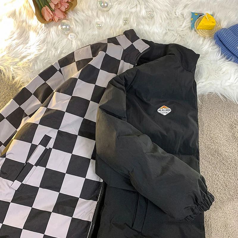 2022 Winter Double-sided Padded JCoat Female Ins Tide Brand Chic Checkerboard Cotton Jacket Harajuku Port Style women coat
