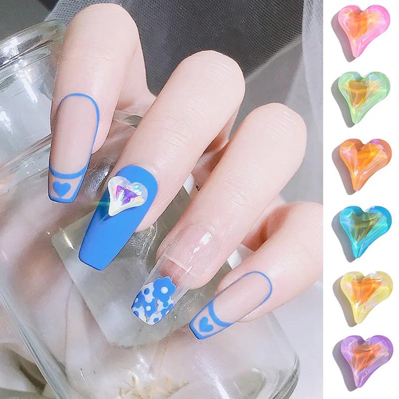 

20PCS Crooked Heart Nail Jewelry Nail Art Rhinestone Pointed Bottom Crystal Nail Decoration DIY Diamond Glass Nail Accessories