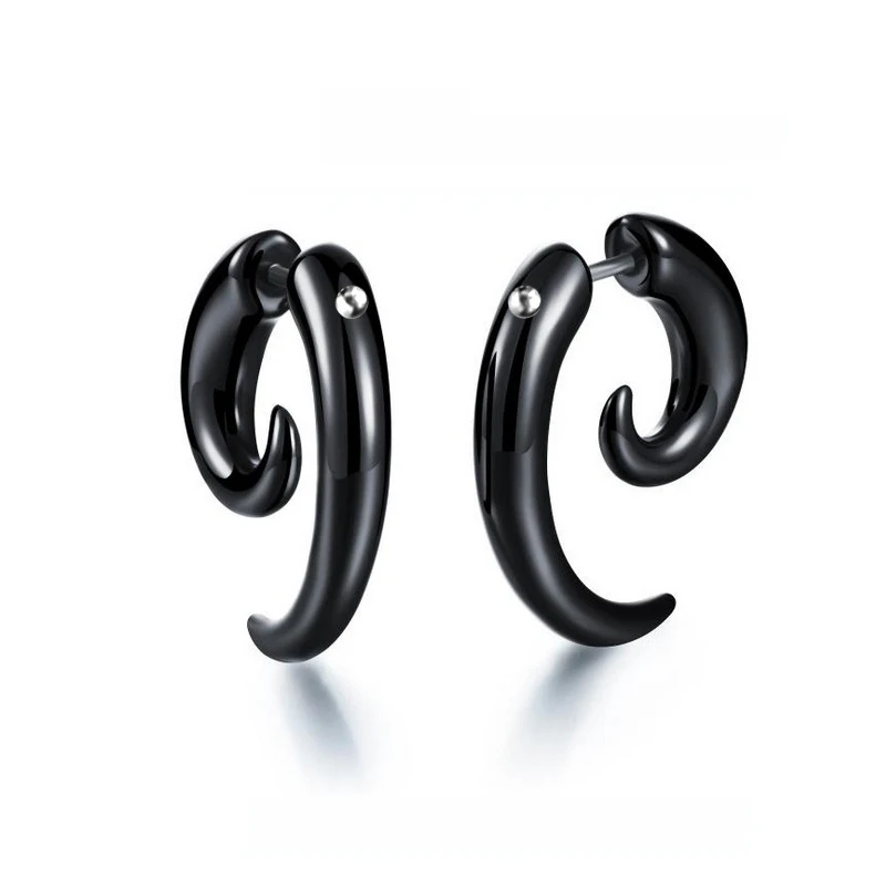 

2pcs Punk Acrylic Black Bull Horn Snail Shape Earrings For Men / Women Hip-hop Rock Party Personality Ear Jewelry