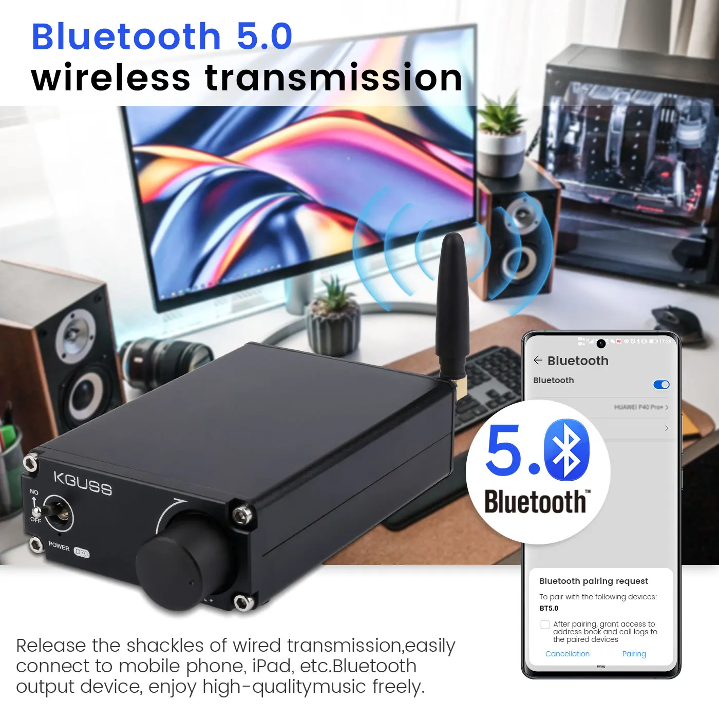 KGUSS D70 MA12070 MINI HIFI Class D Digital Amplifier Supports Bluetooth 5.0 70W *2 | Home Theater Amplifiers