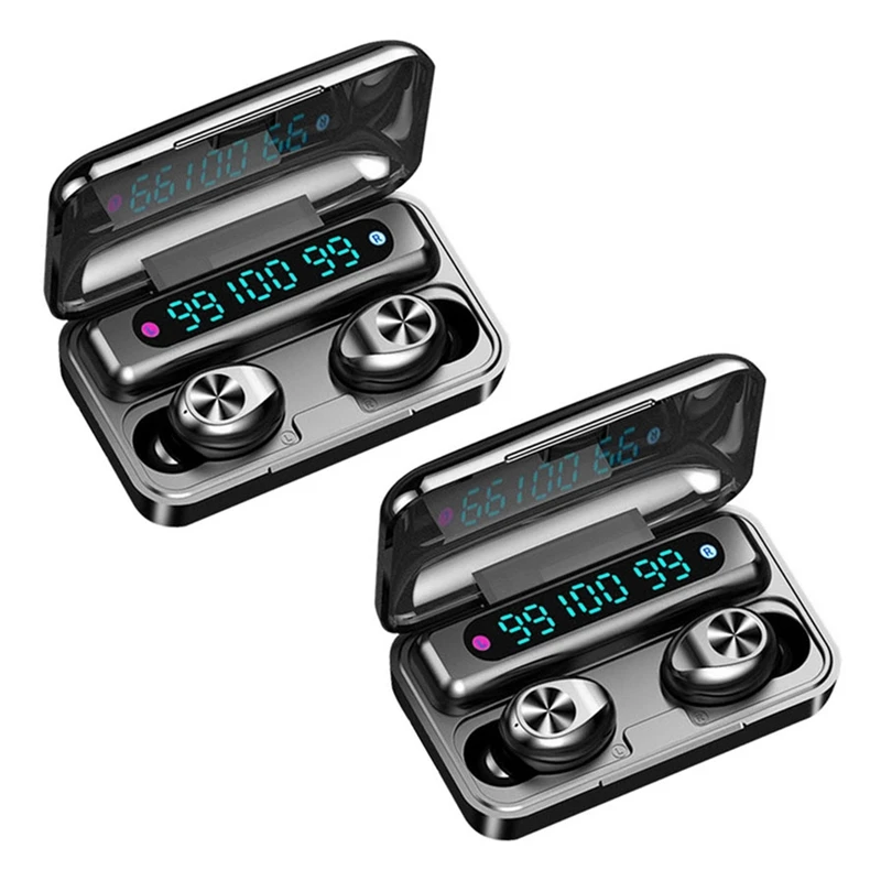 

2X F9-10 Bluetooth 5.0 Earphone Wireless Sports Waterproof Three-Display Earphone With Microphone For Iphone Android