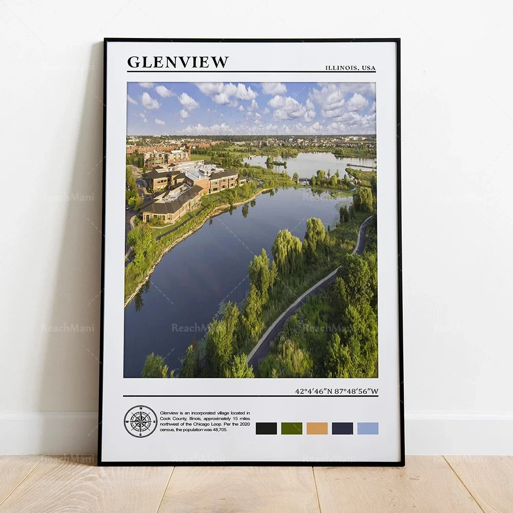 Плакат с подорожностью Америки Danville Decatur Женева Glenview Джексонвилл постер