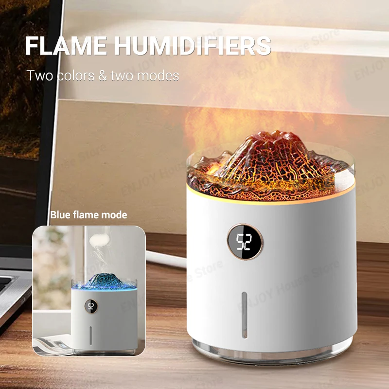 Flame Aroma Diffuser 350ml Digital Display 1200mAh 2 Mode 4/8h Timing Ultrasonic Cool Mist Maker Fogger Bedroom Air Humidifier