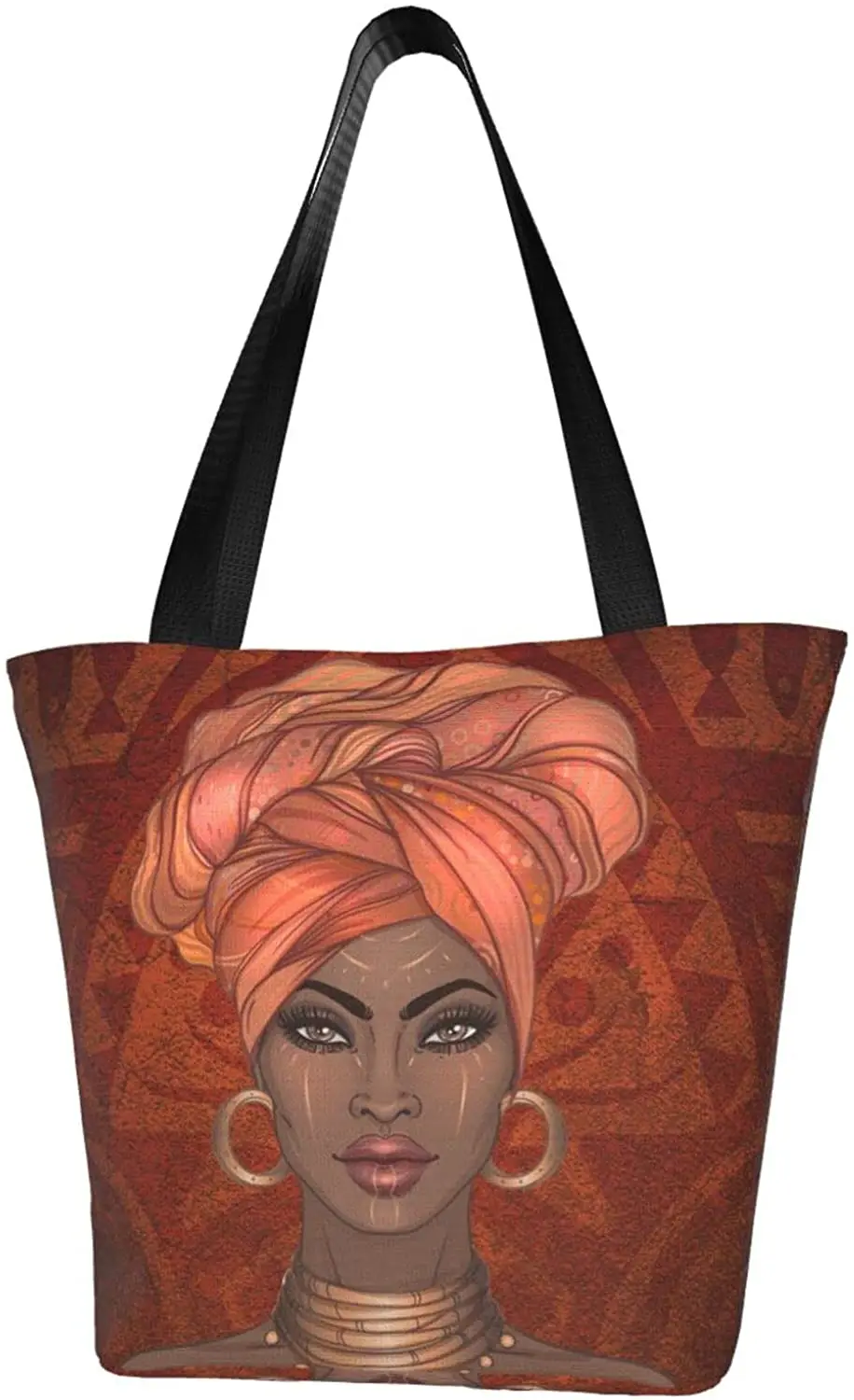 

African Girl American Tote Bag for Women Handbags Shopping Bag with Zipper