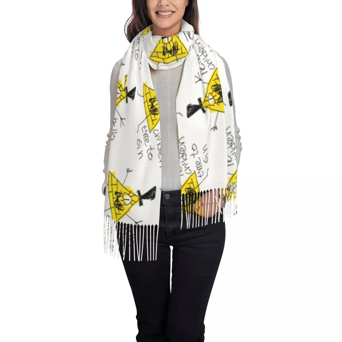 Женский шарф с кисточкой Gravity Family Falls Hello Children Time To Sin большая зимне-осенняя шаль и