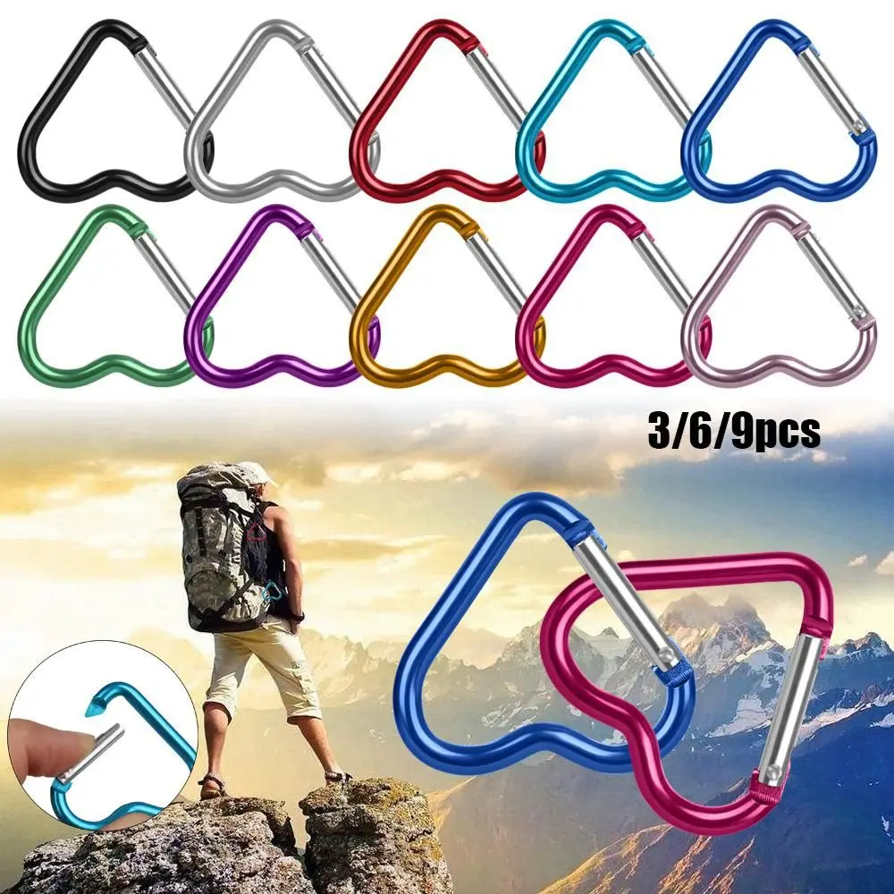 

Climbing Accessories Water Bottle Hanging Travel Kit Keyring Hook Aluminum Carabiner Keychain Clip Heart-shaped Buckles